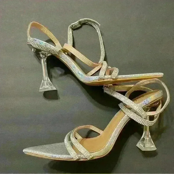 Pointed Toe Heels for Women Ankle Strap Women's Heeled Sandals Glitter Heels - Picture 5 of 9